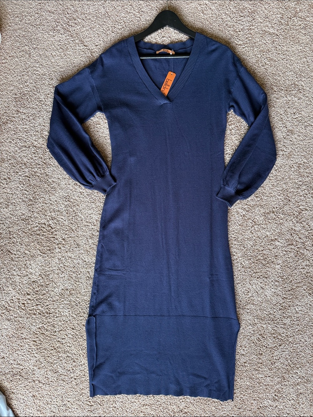 Belldini Navy V‑Neck Long Sleeve Knit Dress - Size small